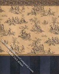 (image for) Miniature 3 pc. Dark Blue on Cream Toile Wallpaper Set