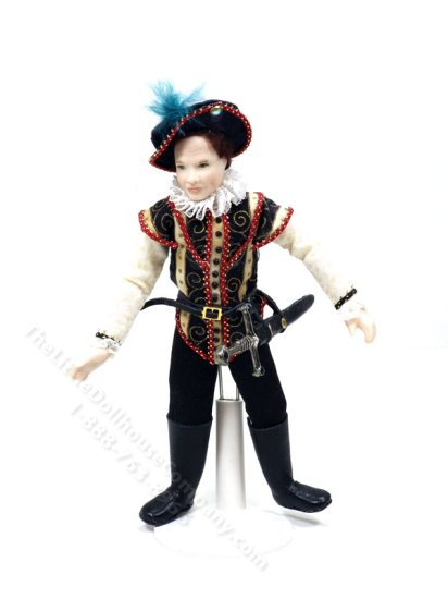 (image for) Miniature Handcrafted Vintage Tudor Nobleman Doll in Black