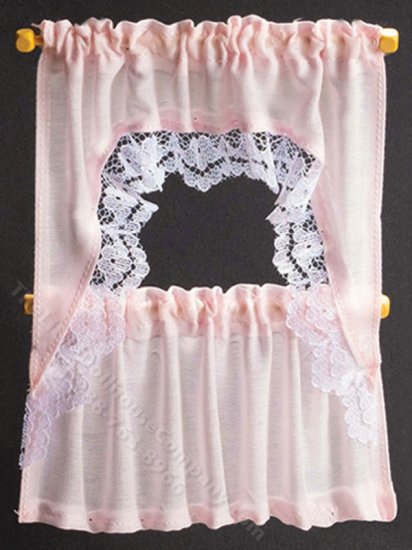 (image for) Miniature Pale Pink 2-Piece Curtain Set for Dollhouses