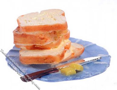 (image for) Miniature Plate of White Bread & Butter Pats for Dollhouses
