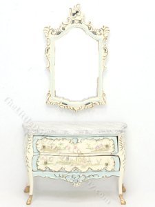 (image for) Miniature Painted Chinoiserie Dresser and Mirror for Dollhouses