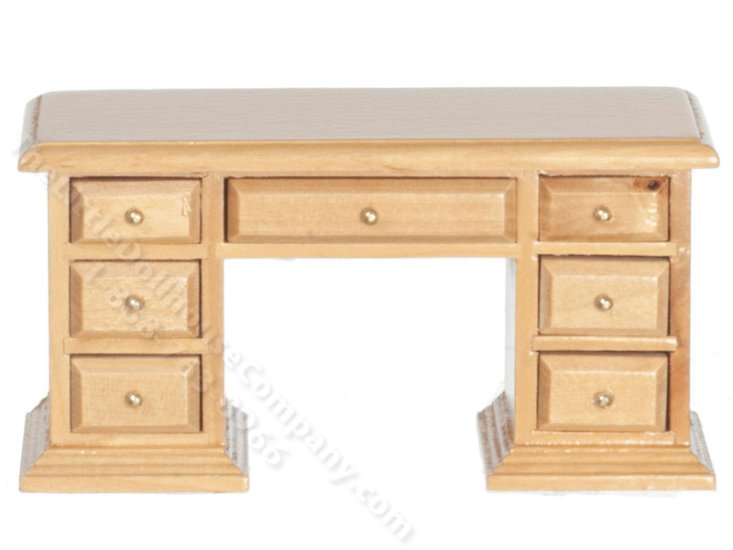 (image for) Miniature Oak Library Desk for Dollhouses