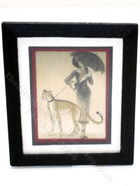 (image for) Miniature Framed Print of Woman in Fur Coat with a Cheetah