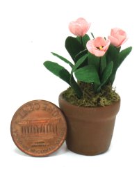 (image for) Dollhouse Miniature Pink Tulips in Large Pot