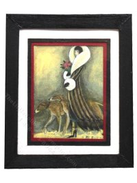 (image for) Miniature Framed Print of Woman in Fur Coat with Greyhounds