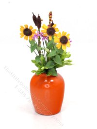(image for) Miniature Orange Pot w/ Sunflower Arrangement by Mini Creations
