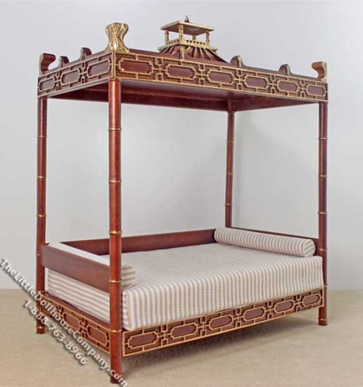 (image for) Miniature Qing Dynasty Style Walnut Day Bed for Dollhouses