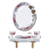 (image for) Miniature Dresden Rose Oval Mirror Bathroom Set for Dollhouses