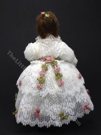 (image for) Vintage Miniature Victorian Lady in White Lace Dress with Green and Pink Bows