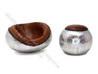 (image for) Miniature Metal Bowl Footstool/Ottoman w/ Leather Seat Pad by PRD Miniatures