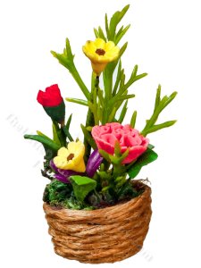 (image for) Miniature Daisies and Carnations in a Basket for Dollhouses