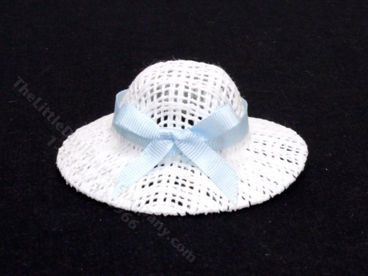(image for) Miniature Straw Hat with Blue Ribbon for Dollhouses