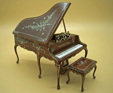 (image for) Miniature Five Leg Mahogany Grand Piano with Stool