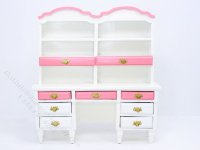 (image for) Miniature White and Pink Desk with Hutch for Dollhouses
