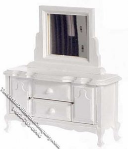 (image for) Miniature White Dresser & Mirror for Dollhouses