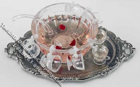 (image for) Dollhouse Scale Model Fruit Punch Bowl and 8 Glasses on Tray