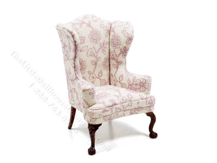 (image for) Miniature White/Purple Floral Queen Anne Style Chair