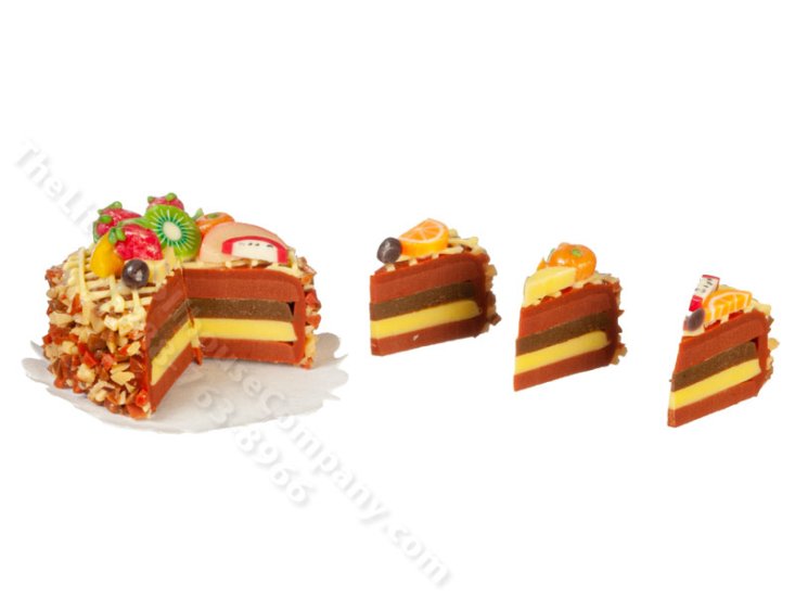 (image for) Miniature Chocolate Cake with 3 Slices for Dollhouses