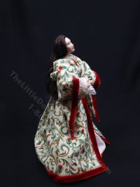 (image for) Miniature Handcrafted Tudor Woman in Red Velvet Trim Dress