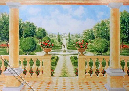 (image for) French Estate Scene Miniature Mural for Dollhouses