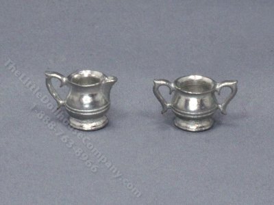 (image for) Miniature Metal Sugar and Creamer for Dollhouses