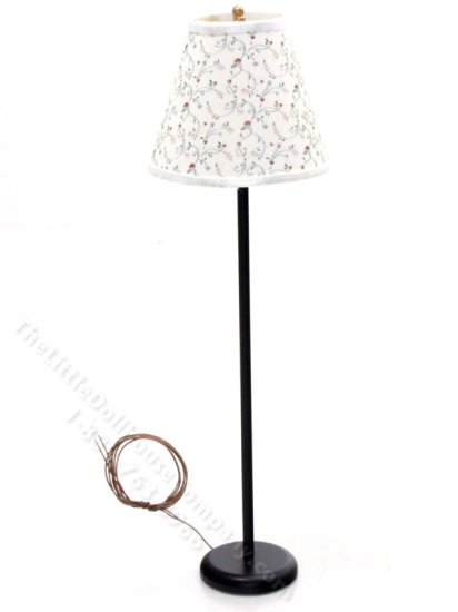 (image for) Miniature Black Floor Lamp with Floral Shade