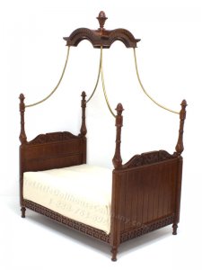 (image for) Miniature Walnut and Brass Queen Canopy Bed