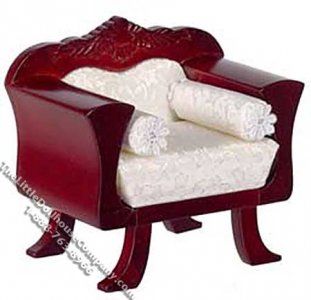 (image for) Miniature Mahogany Empire Chair w/White Fabric for Dollhouses
