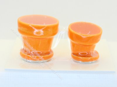 (image for) Miniature Orange Ceramic Flower Pot Set By Barb for Dollhouses