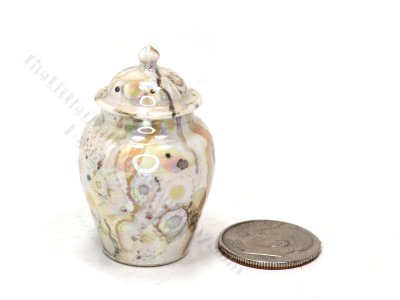 (image for) As Is Vintage Miniature Crystalline Glazed Jar with Lid for Dollhouses