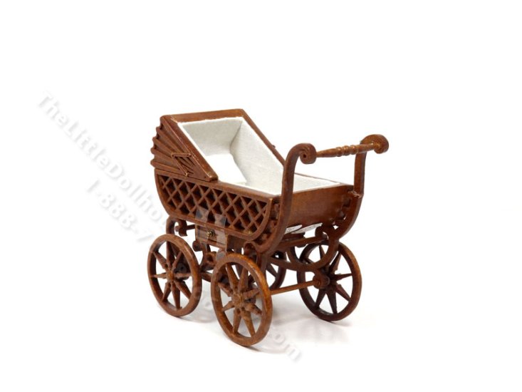(image for) Miniature Walnut Baby Carriage for Dollhouses