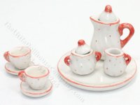 (image for) Miniature Pink Dots 10pc Tea Set for Dollhouses