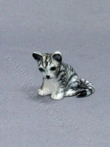 (image for) Miniature Sitting Striped Gray Cat Statuette for Dollhouses