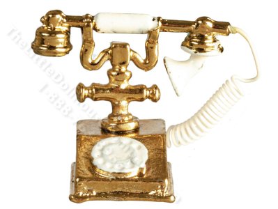 (image for) Miniature Old Fashioned Gold and White Telephone for Dollhouses