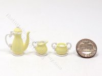 (image for) Miniature Georgian Style 3 Piece Coffee/Tea Set for Dollhouses - Yellow & White