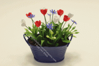 (image for) Miniature Blue Tin Pot with Flowers, Mini Creations by Judy