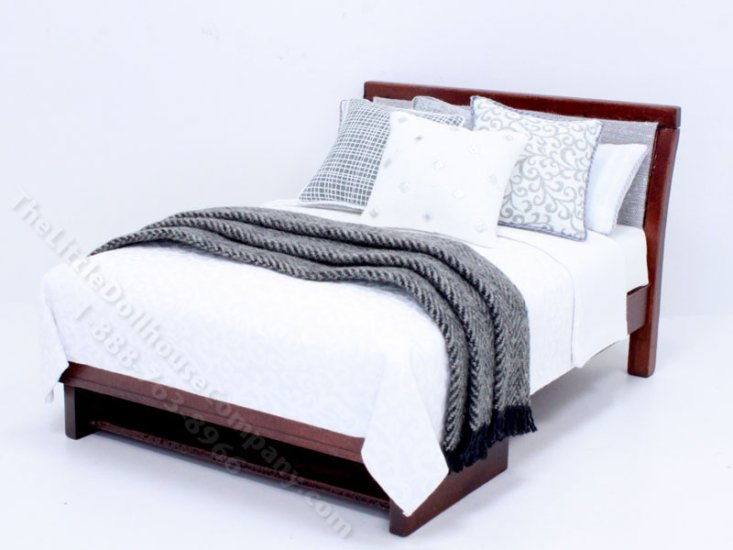 (image for) Miniature Modern Mahogany Bed Dressed in Grey