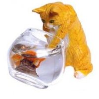 (image for) Dollhouse Scale Model Orange Cat with Fish Bowl