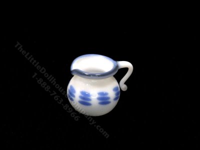 (image for) Dollhouse Scale Model White Blue Speckled Wide Glass Pitcher