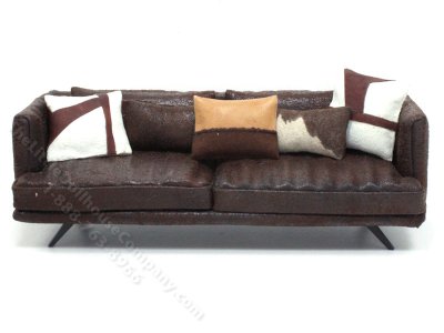 (image for) Miniature Modern Leather Sofa with Pillows by PRD Miniatures
