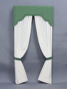 (image for) Miniature Cream Drapes and Green Dot Valance for Dollhouses