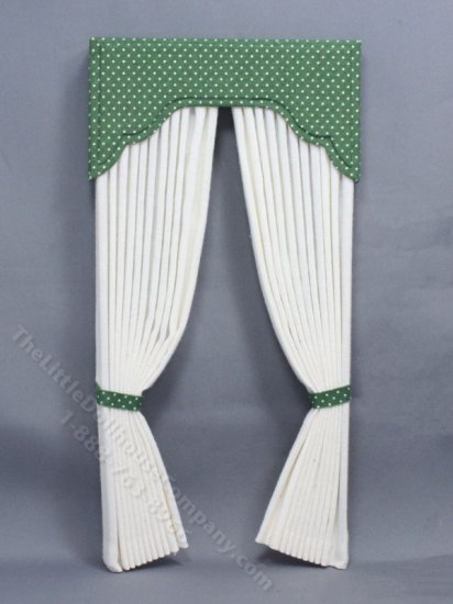 (image for) Miniature Cream Drapes and Green Dot Valance for Dollhouses