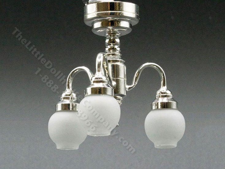 (image for) Miniature LED Frosted Globe Chandelier with Wand for Dollhouse Silver