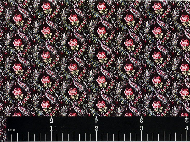 (image for) Black Rose Pattern Miniature Wallpaper for Dollhouses
