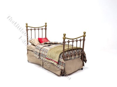 (image for) Miniature Wrought Iron Twin/Single Bed for Dollhouses - Bronze