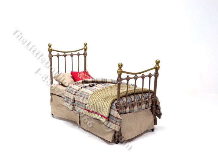 (image for) Miniature Wrought Iron Twin/Single Bed for Dollhouses - Bronze