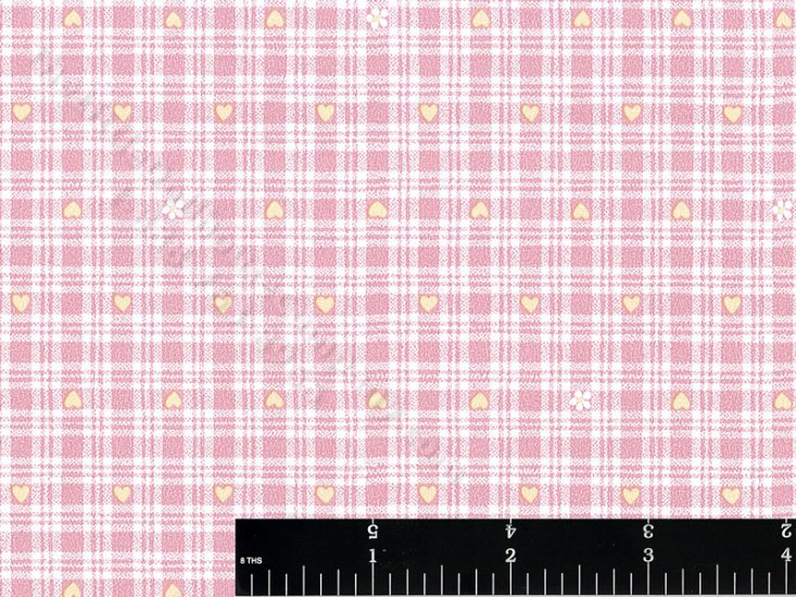 (image for) Pink Plaid and Yellow Hearts Miniature Wallpaper for Dollhouses