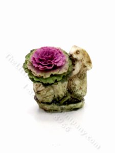(image for) Miniature Rabbit with Lettuce and Purple Cabbage Figurine