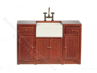 (image for) Miniature Walnut Farmhouse Kitchen Sink for Dollhouses