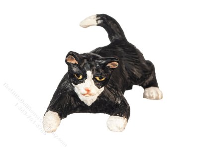 (image for) Miniature Playing Tuxedo Cat for Dollhouses